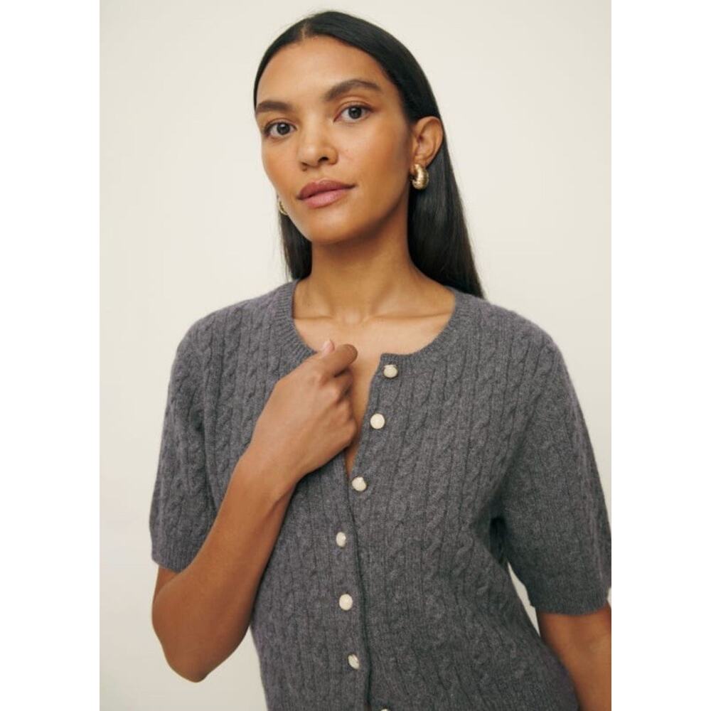 Reformation Claire Cashmere Cardigan Gray Short Sleeve Knit Sweater M